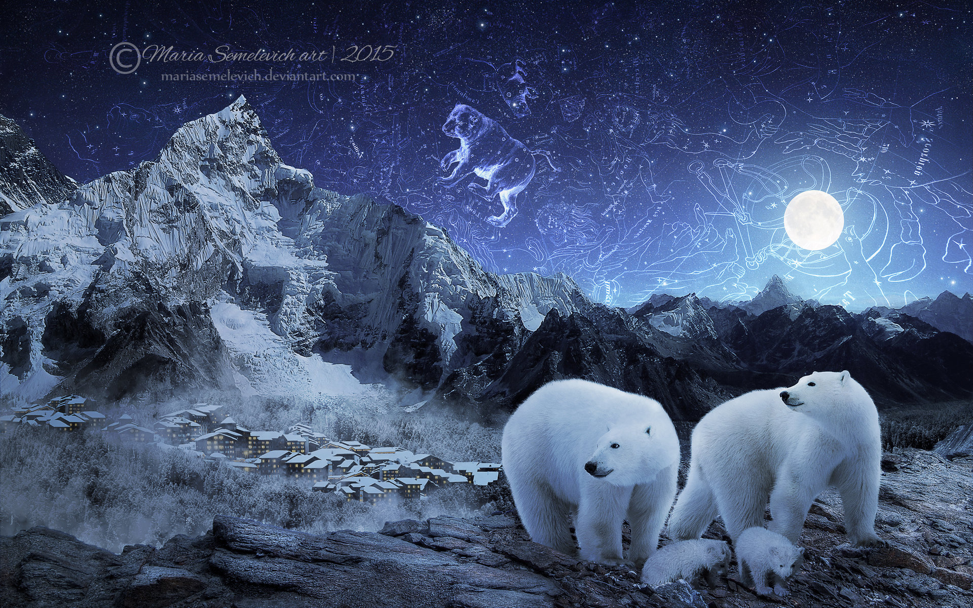 Белый медведь ночью