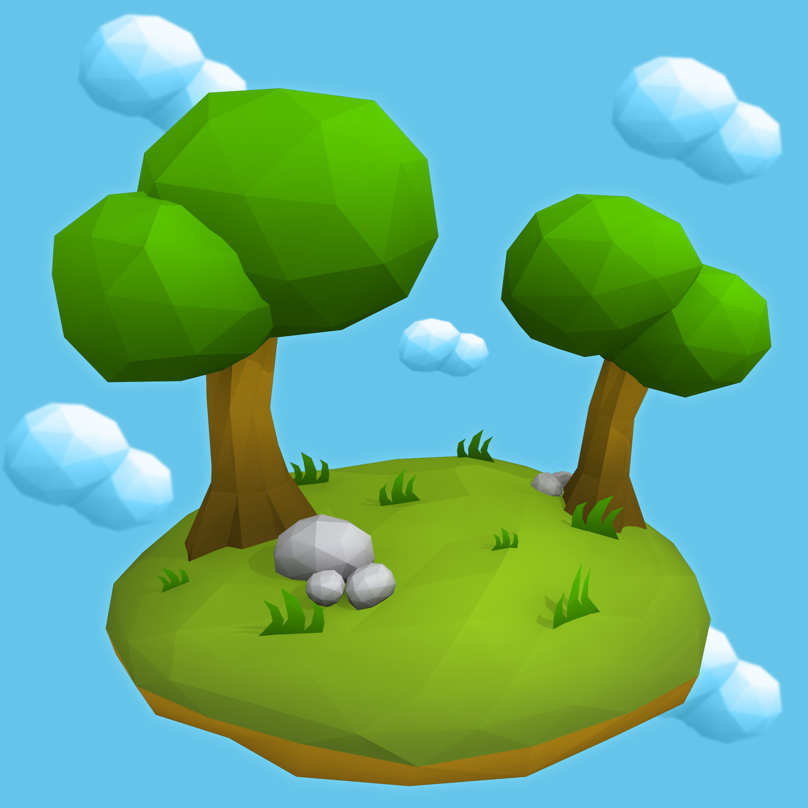 Floating Low Poly Tree Island