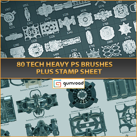 80 Photoshop brushes and 2d kit bash elements
