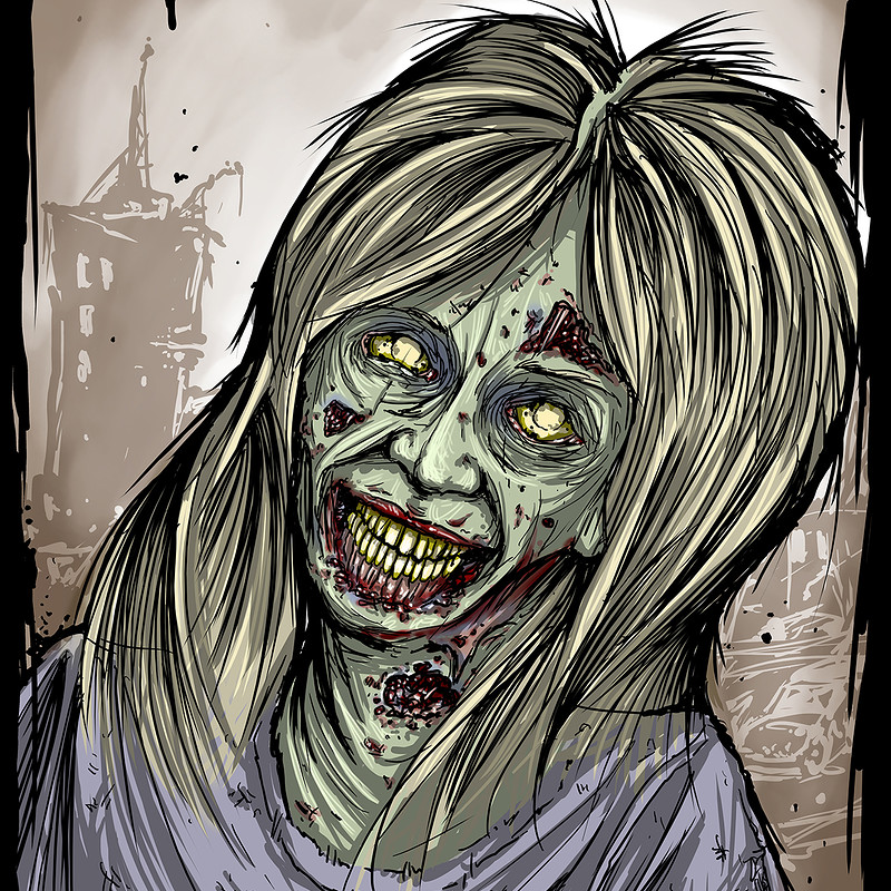 Zombie portrait of scream queen Linnea Quigley