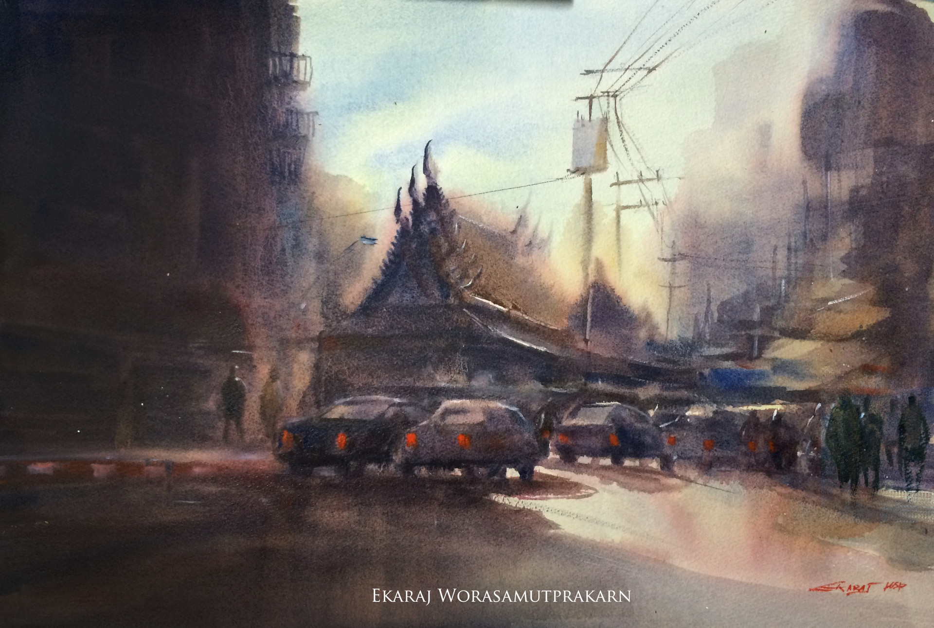 Artstation - Step Of Painting "The Way Home", Bangkok Thailand, Ekaraj Ohn Worasamutprakarn