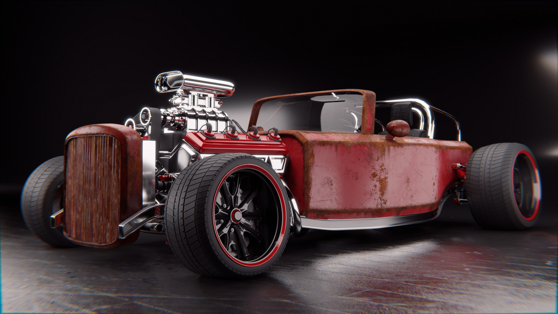 A restored hot rod packed with new horses.
