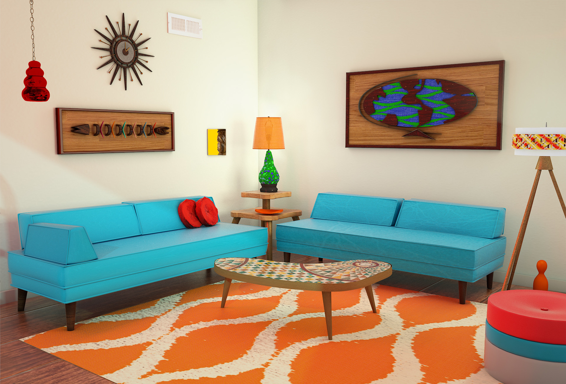 70s inspired living room