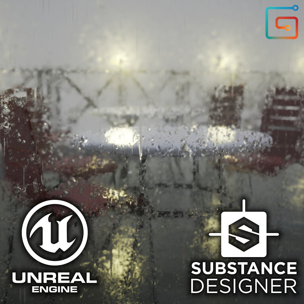 Real-time Rain Material - Cafeteria Scene