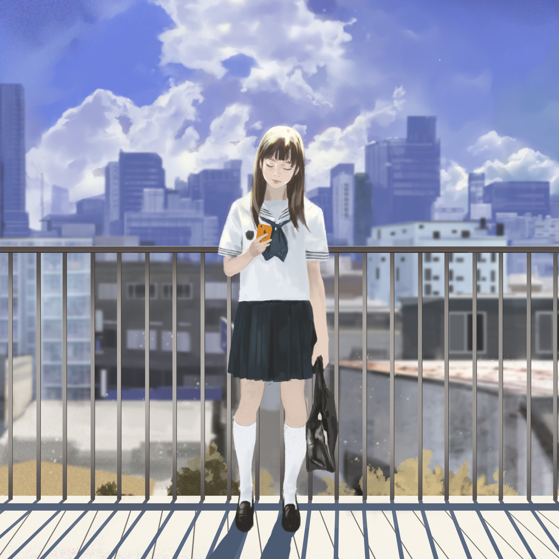Девушка на крыше школы аниме