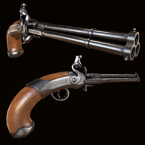 ArtStation - Triple Barrel Flintlock Pistol