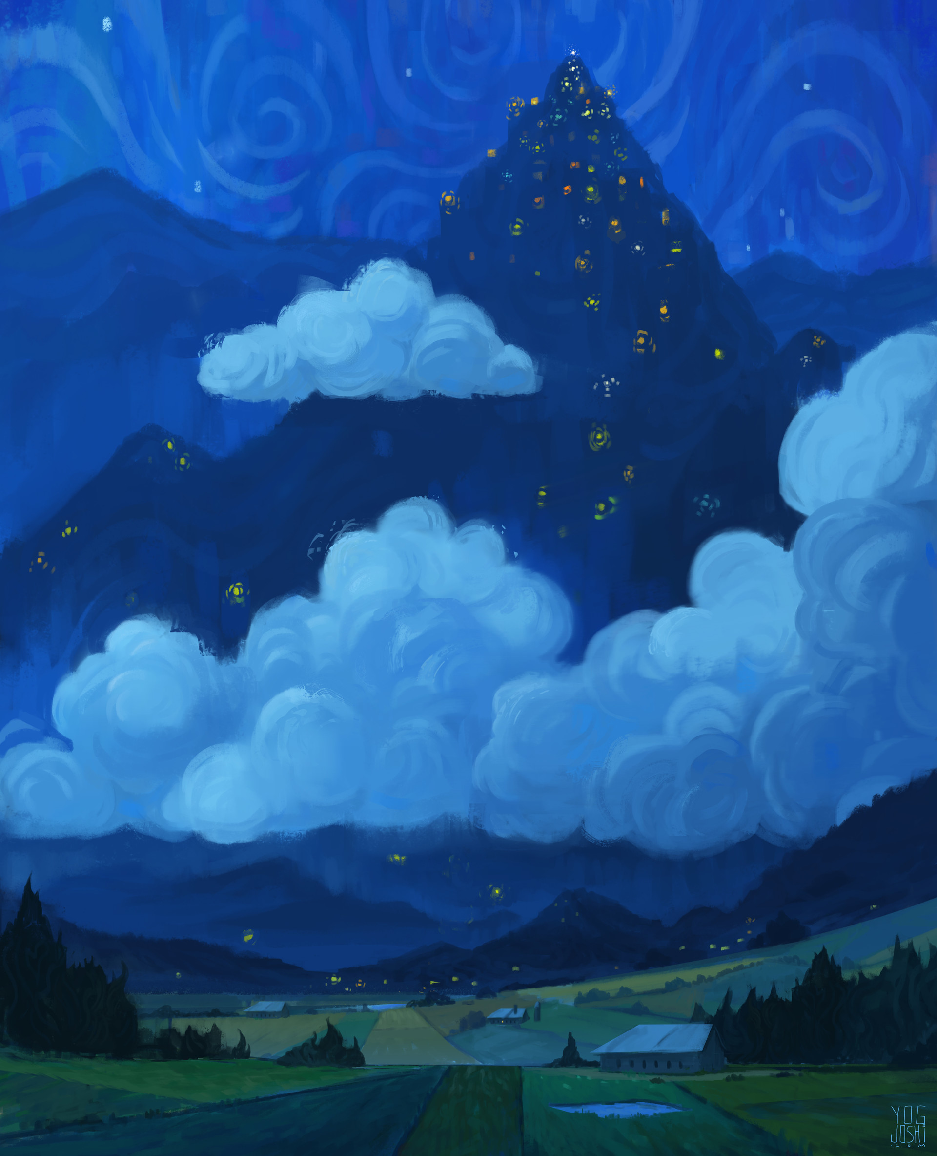 ArtStation - Cloudy Night (Animated Background)