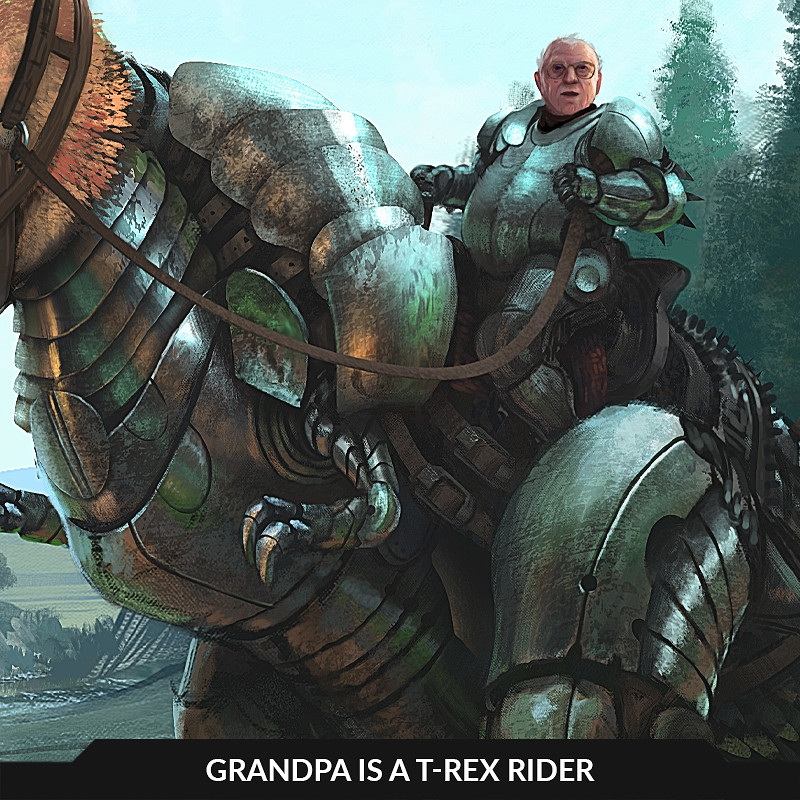 Grandpa is a T-rex rider