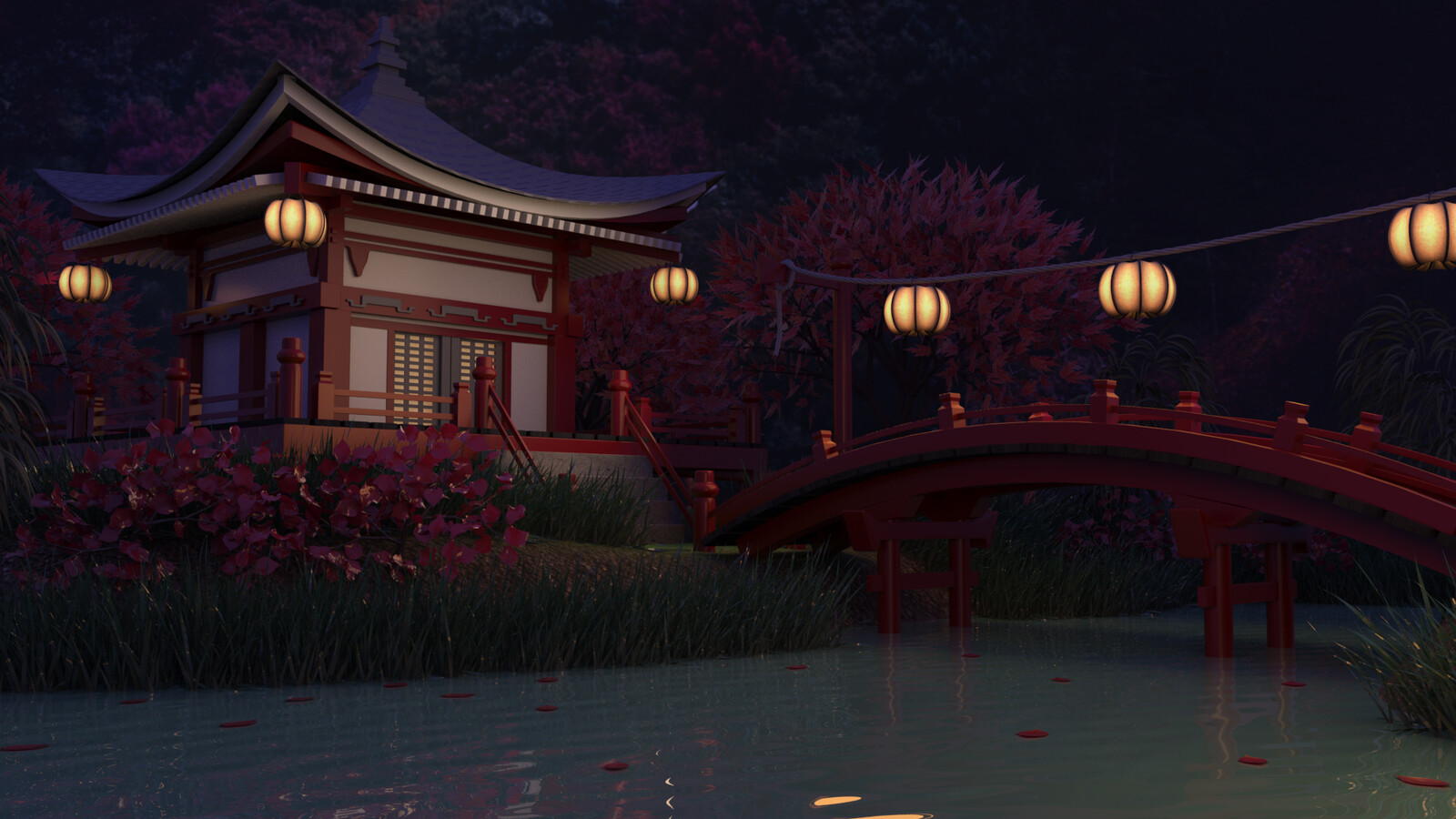 Artstation Day Night Japanese Temple David Albadalejo