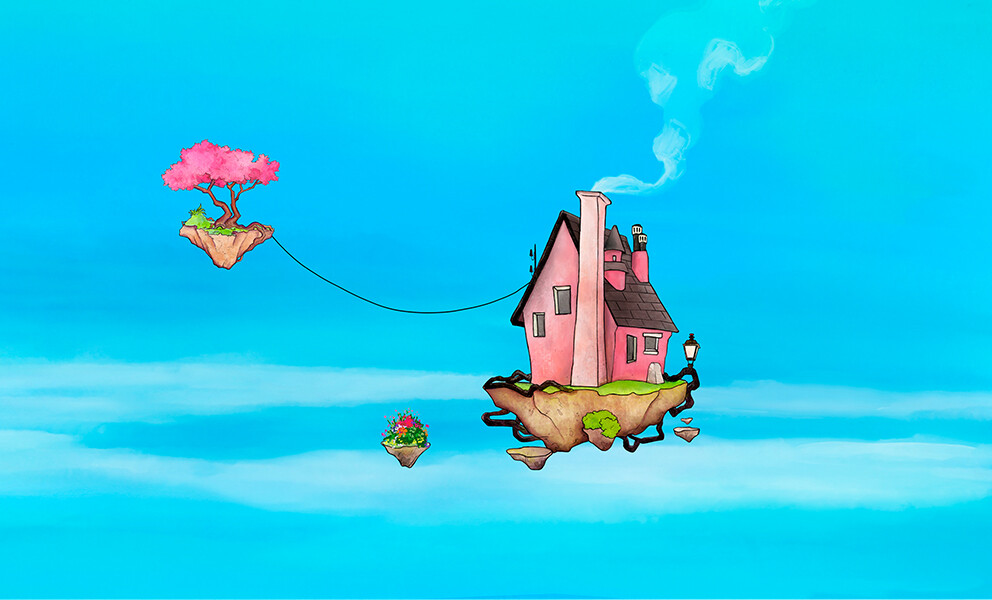 ArtStation Pink houses in the sky