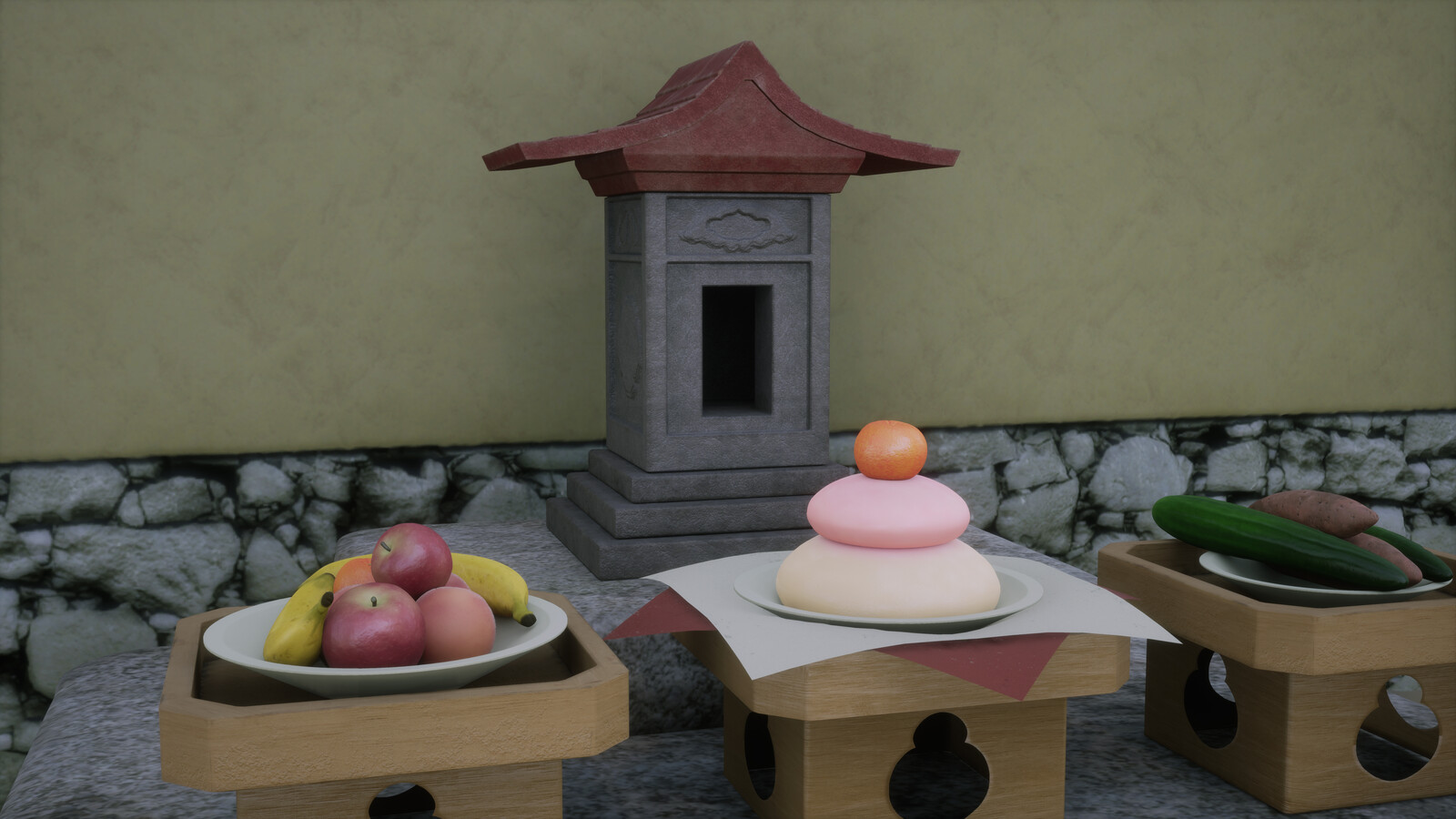 Stone Hokura and Offerings