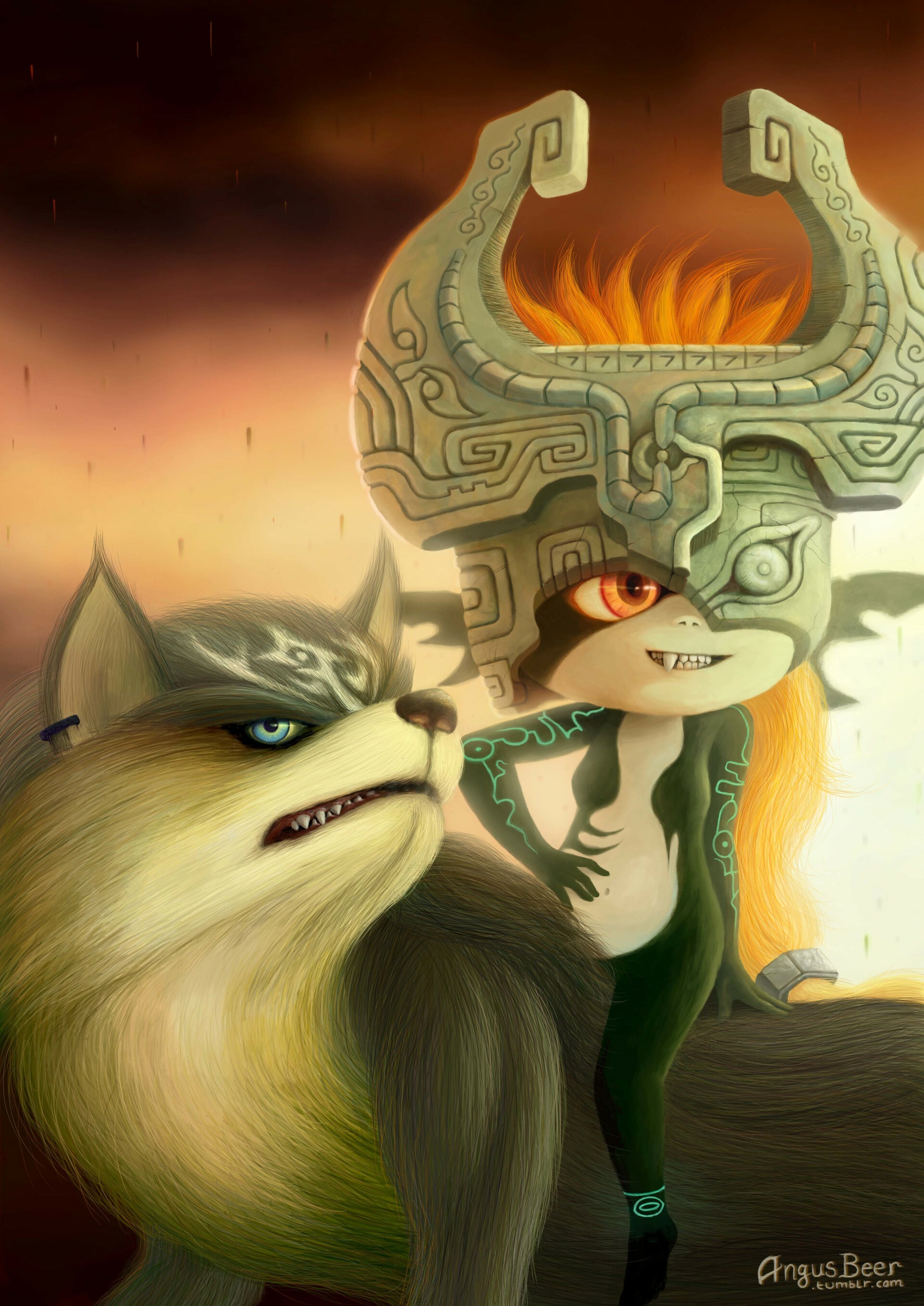 Midna and Wolf Link (Fan art) .