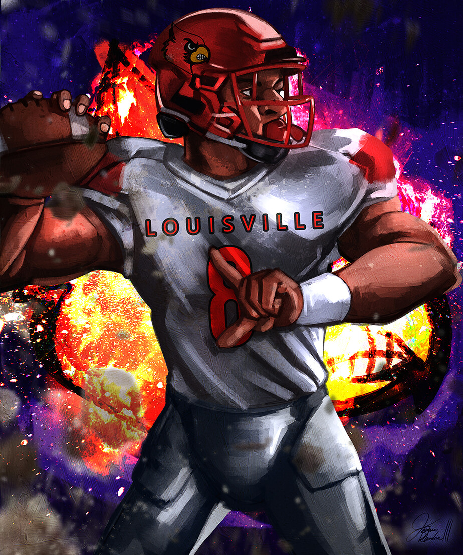 Lamar Jackson Louisville Cardinals Football Illustrated Art Print