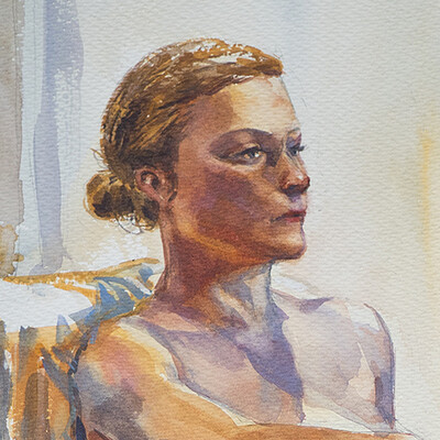 Long Pose Life Drawing Watercolour Painting of [Model Unknown]