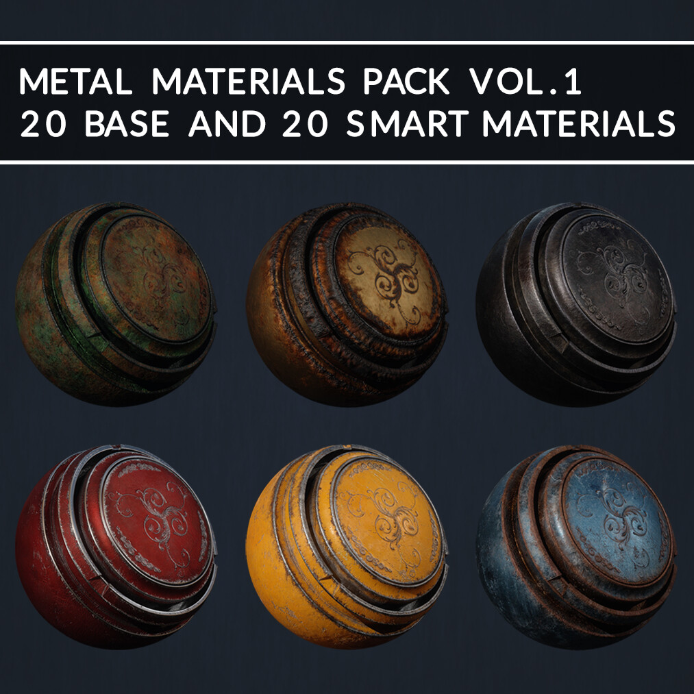 ArtStation - METAL MATERIALS PACK VOL. 1 (20 BASE AND 20 SMART MATERIALS)