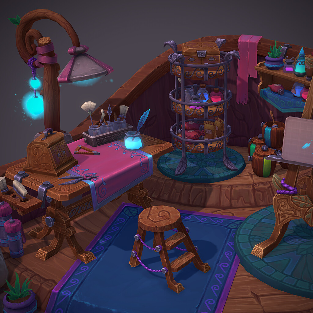 Artstation - Night Elf Art Room - Prop Collection