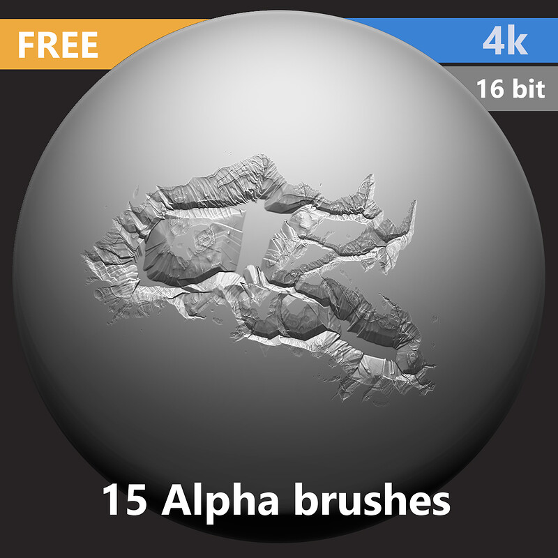 Free 15 Alpha Brushes (4k resolution, 16 bit) - Cracks, Rock damage etc.