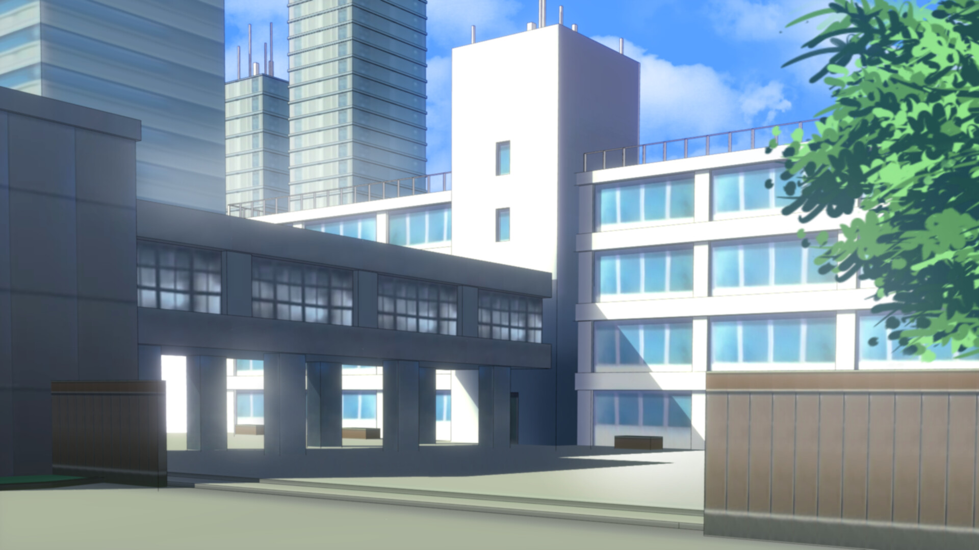 school building background anime