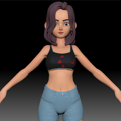 ZBrush Stylized Character Girl Base Mesh with 2 Hair Styles - Amy Girl Style 3