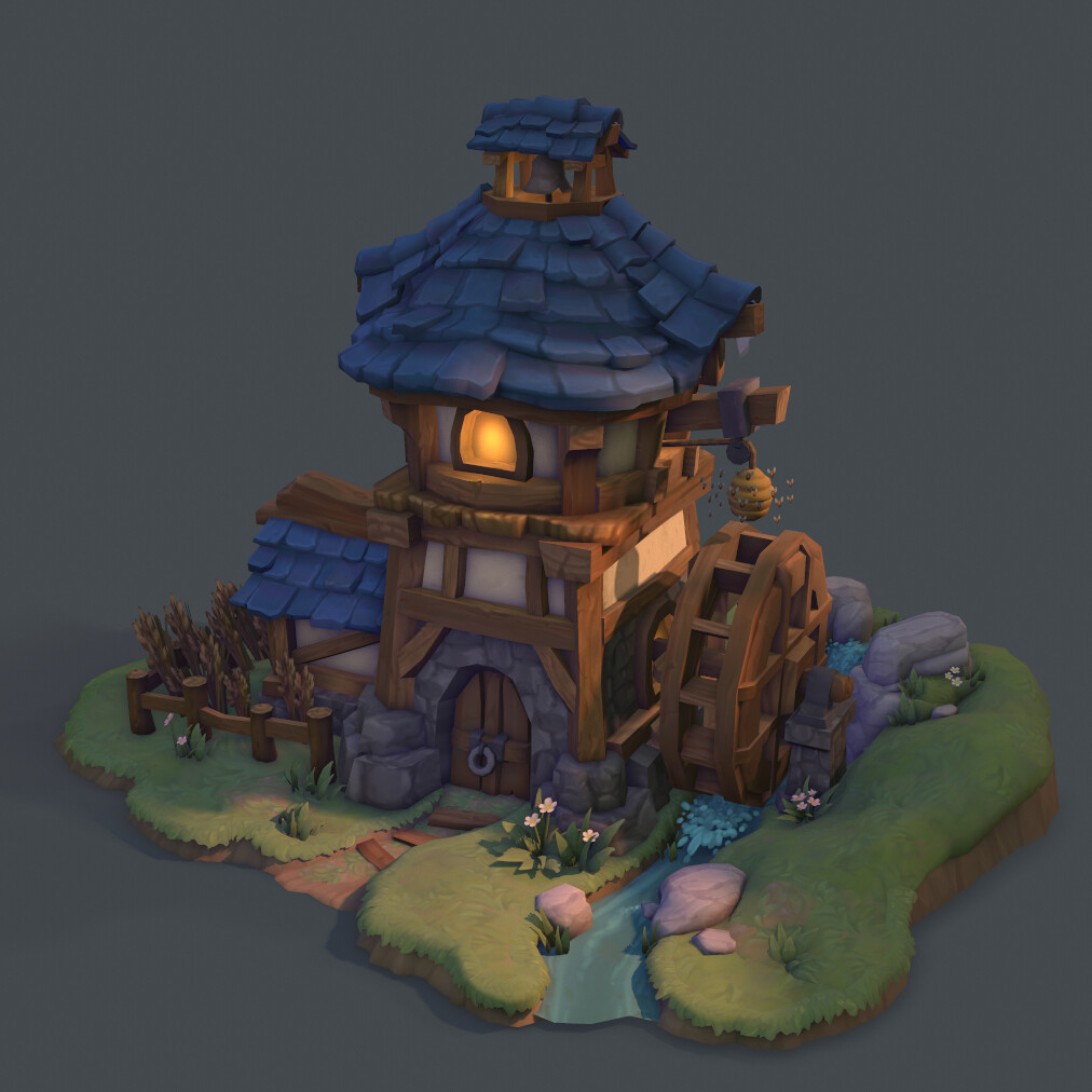 ArtStation - Water Mill - Handpainted 3D