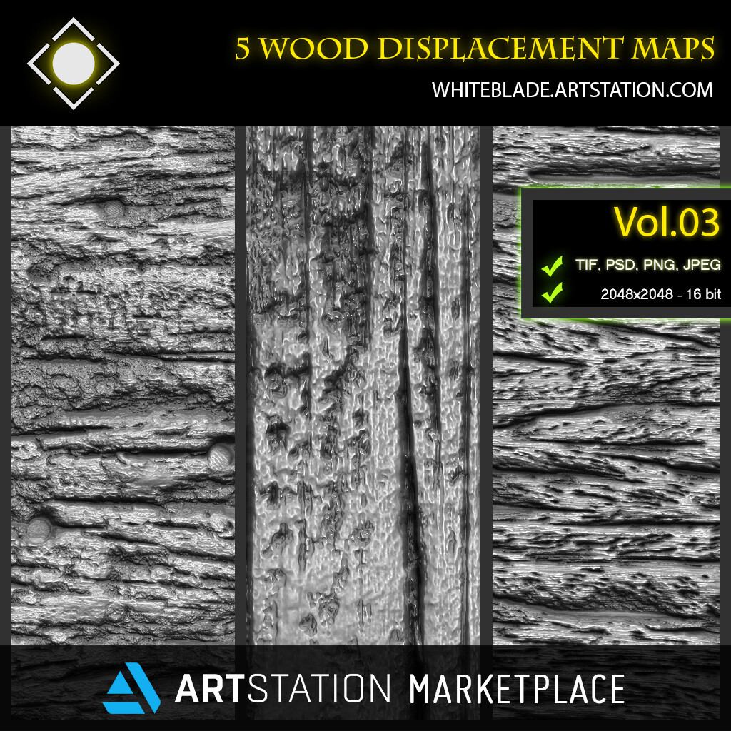ArtStation - ZBrush/Mudbox/SP - 5 Wood Pattern Displacement Maps ...