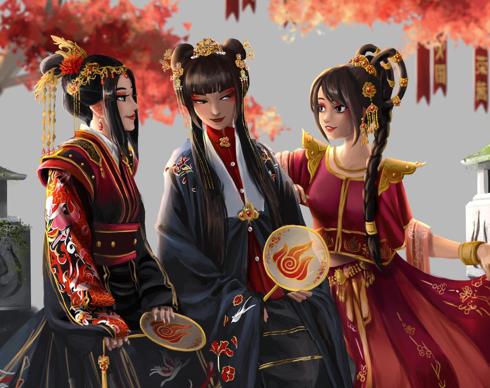 ArtStation - Fire Nation Royal Garden- Azula, Mai, and Tylee