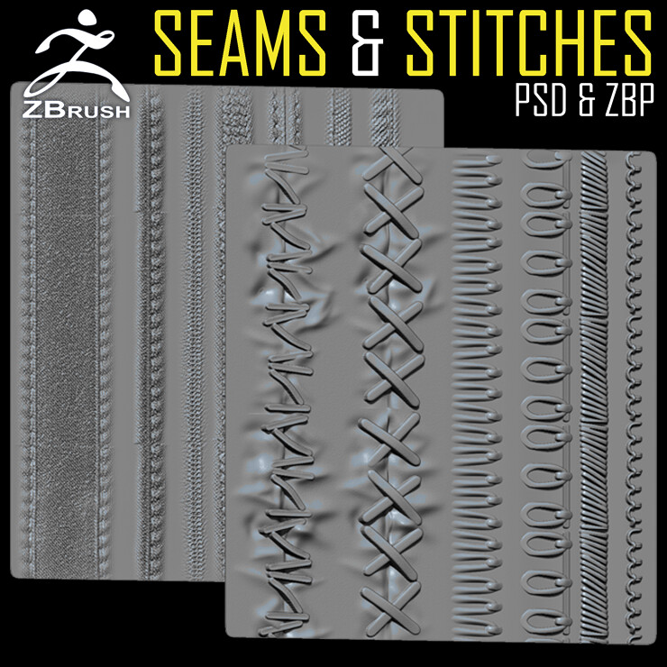 Artstation seams and stitches zbrush alphas brush