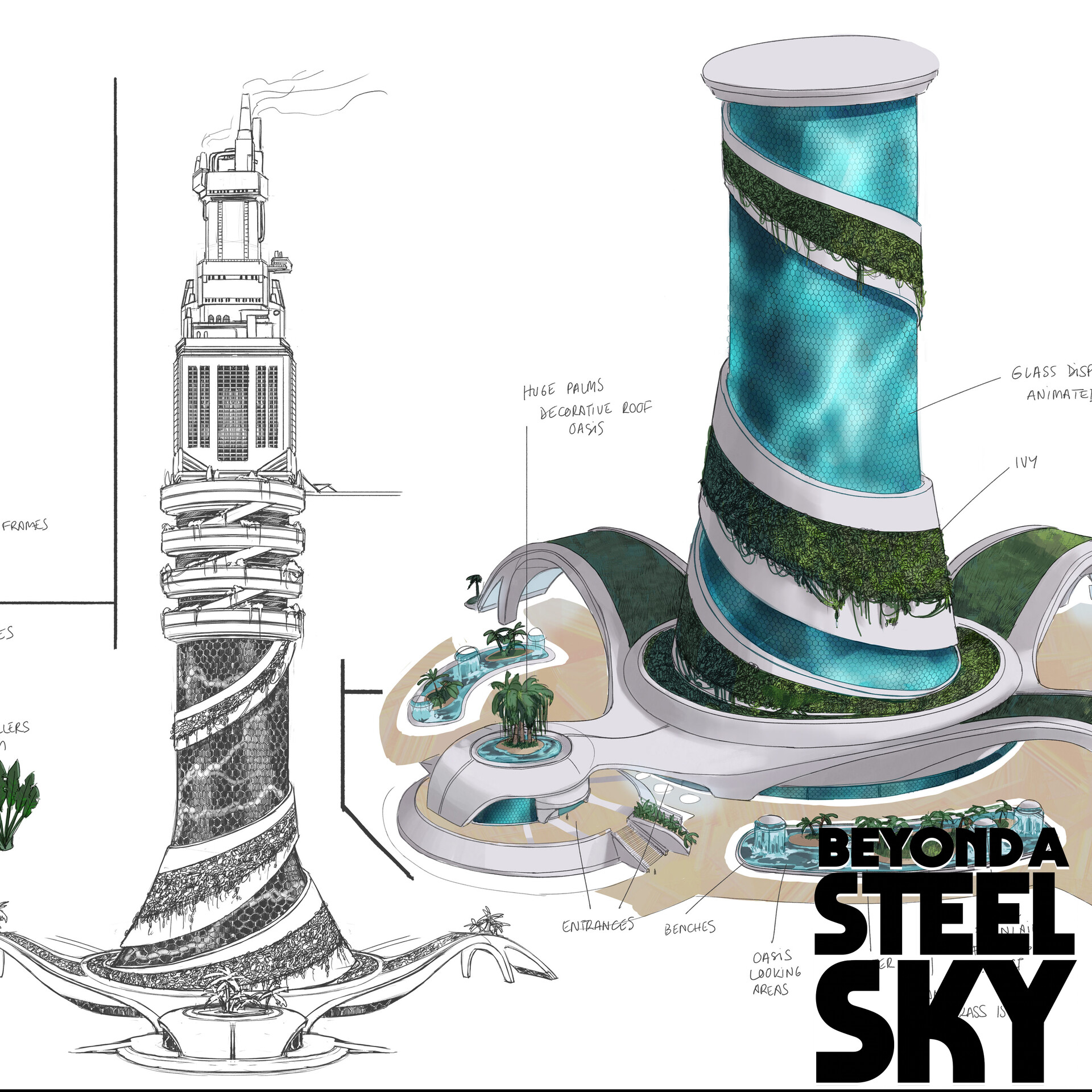 BEYOND A STEEL SKY: Union City Towers and paths_06