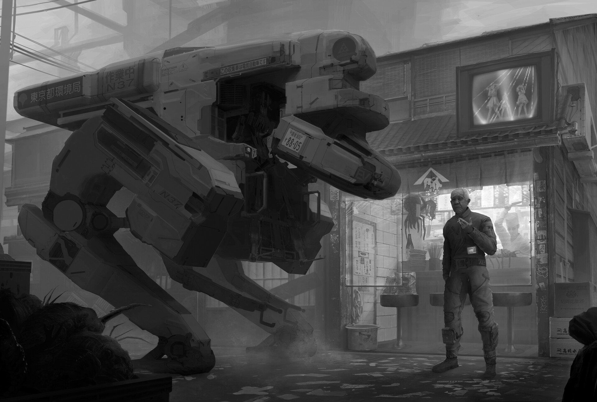 ArtStation - Garbage Mech Pilot after work chill.