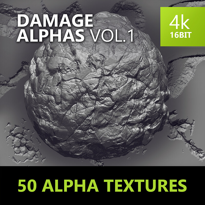 48 Alpha Textures (4k, 16bit) - Zbrush, Blender, Substance...