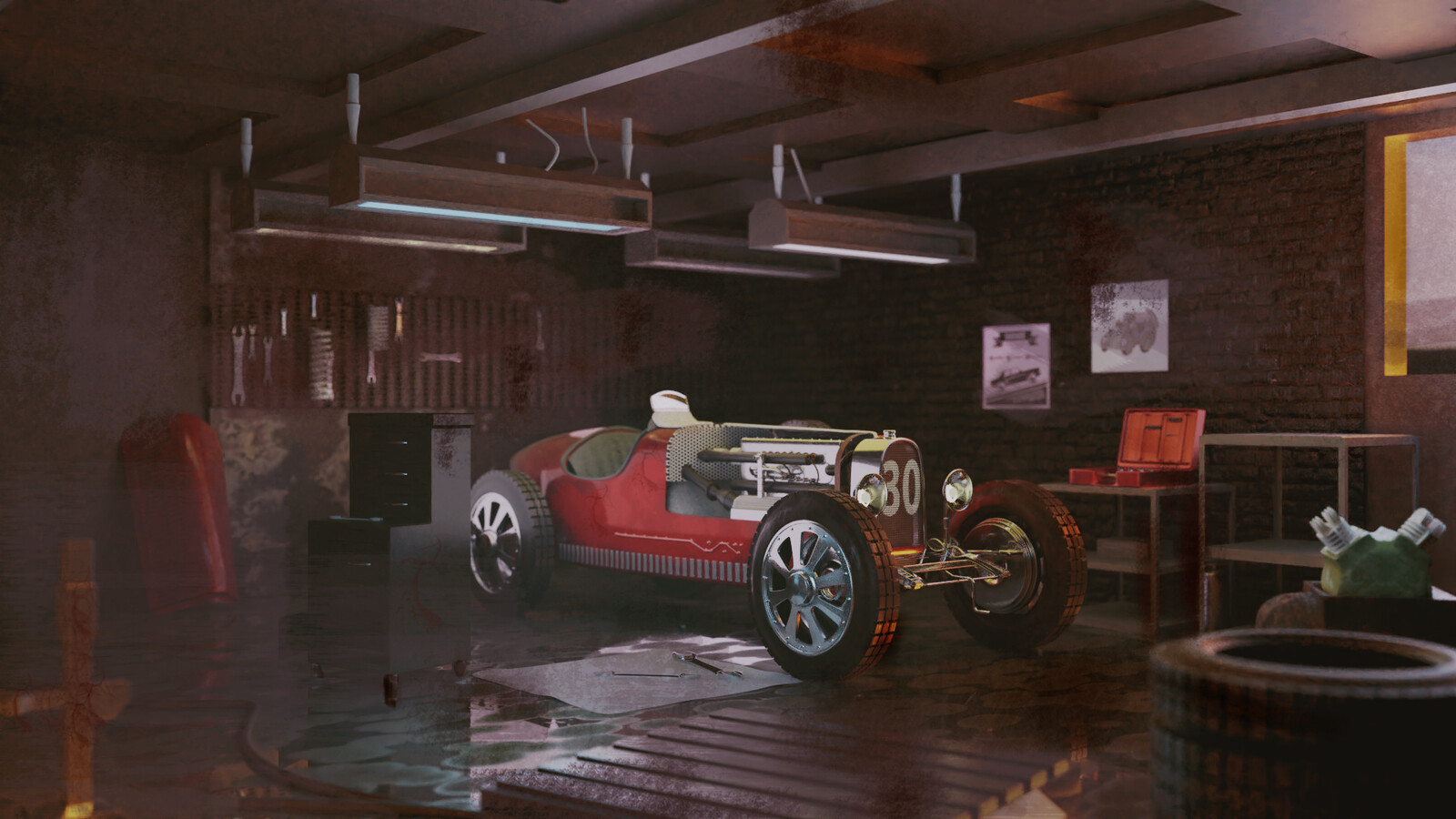 Work in progress. Car Render Challenge 2020. Bugatti 1927 in garage