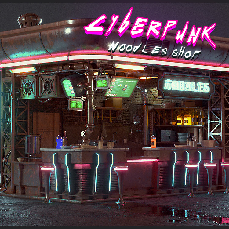 ArtStation - Cyberpunk noodles shop