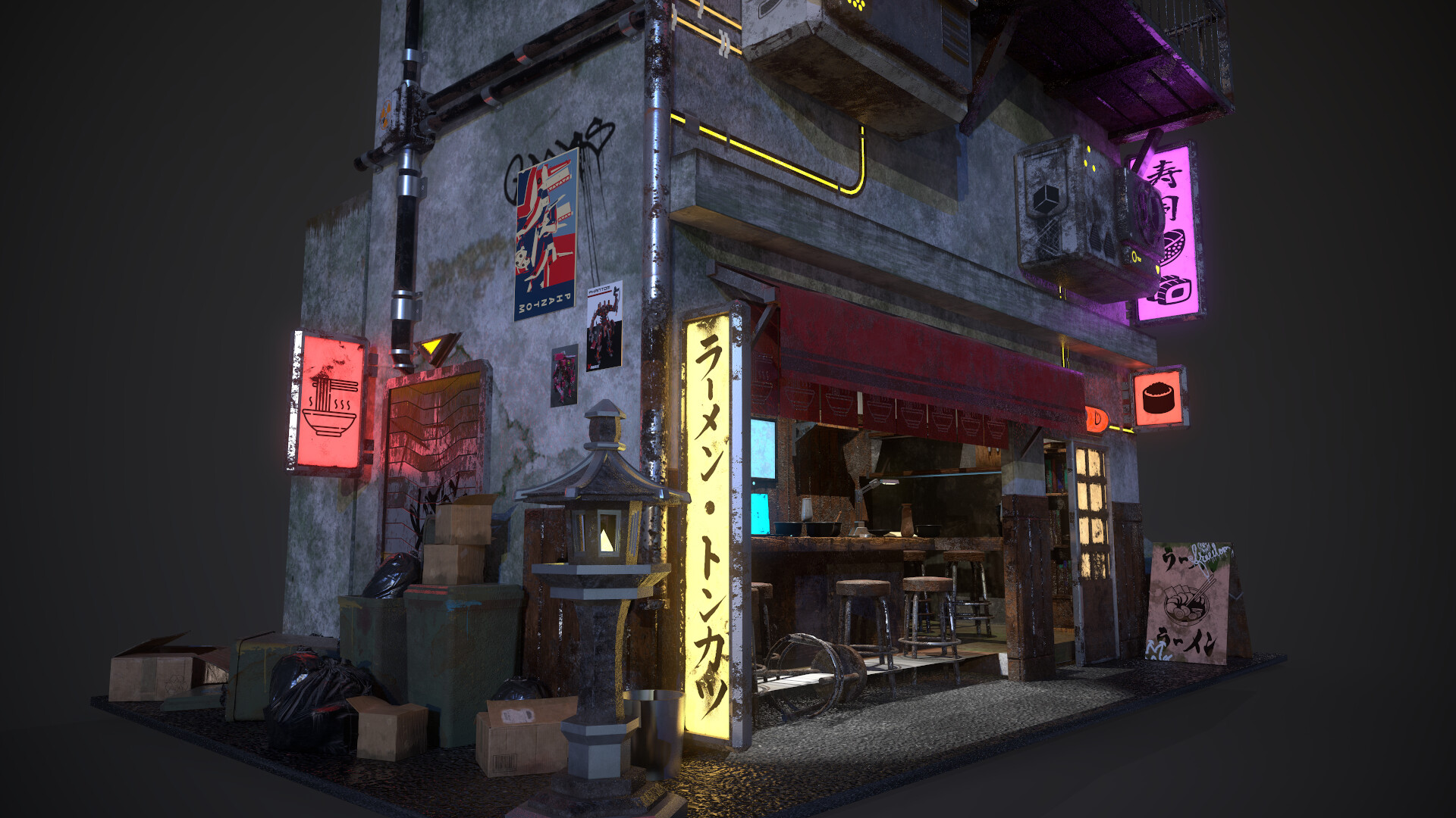 ArtStation   Cyberpunk Old Japanese Building!