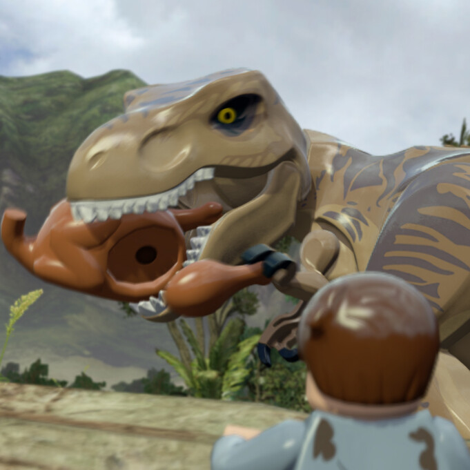 Lego Jurassic World: T Rex hunting Gallimimus