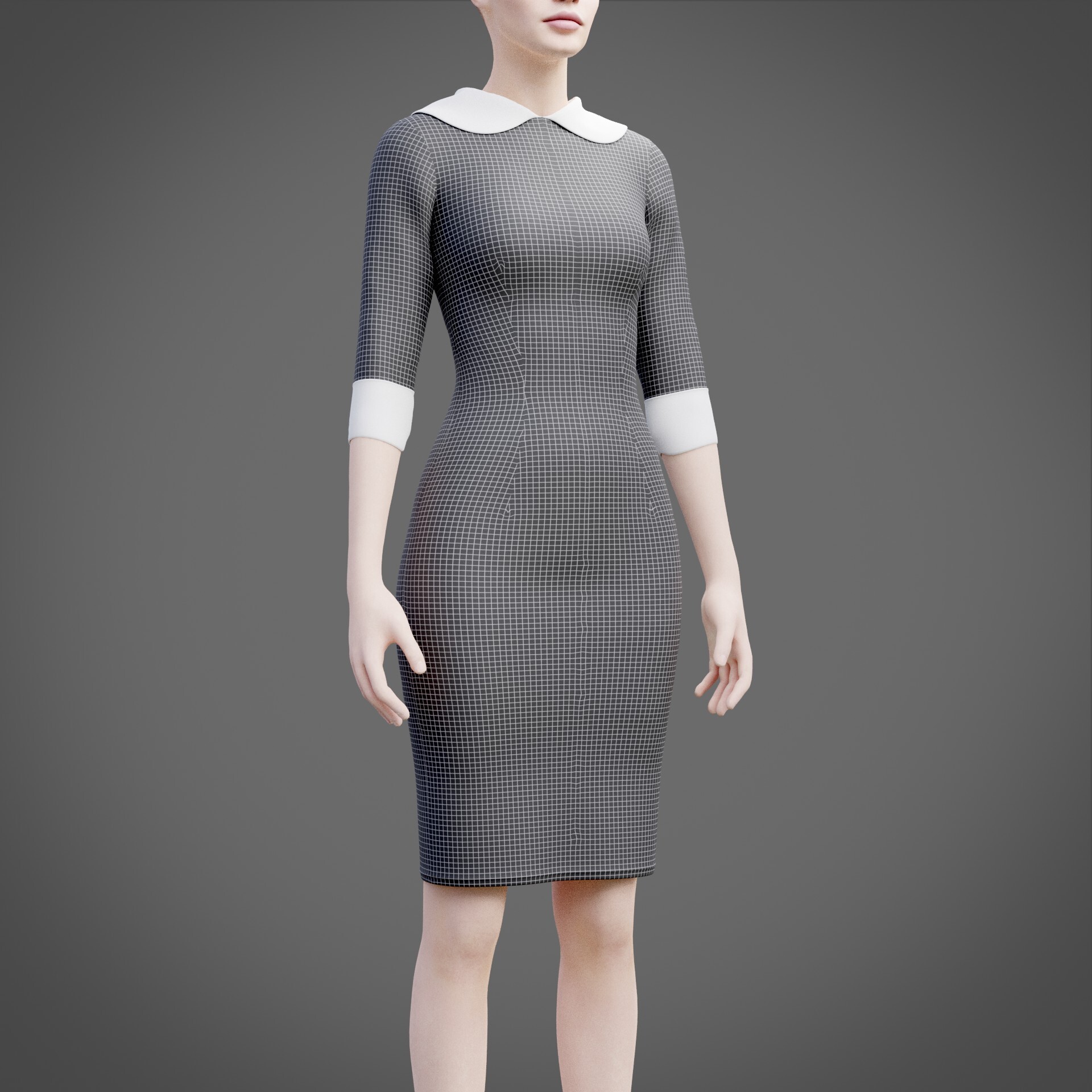 ArtStation - Plaid Collar Dress - 3D Female Dress