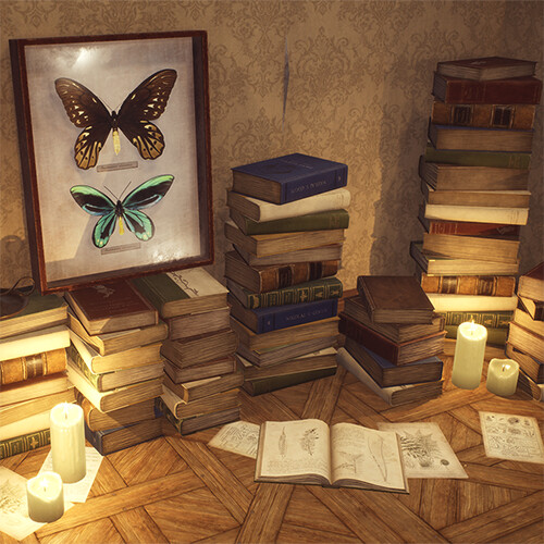 Artstation - Victorian Books, Candles And Entomological Pictures