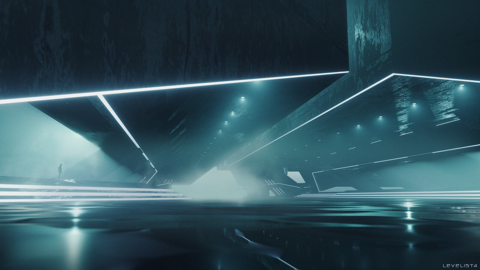 sci-fi  brutalist hall