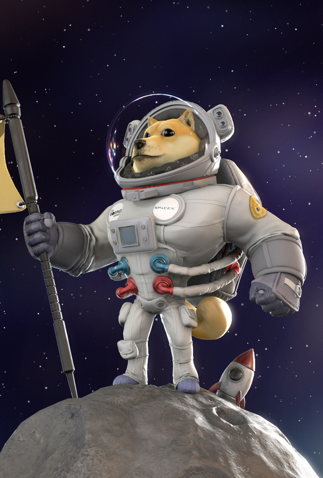DOGE on the Moon | Model of the Doge Coin Shiba Dog Mascot