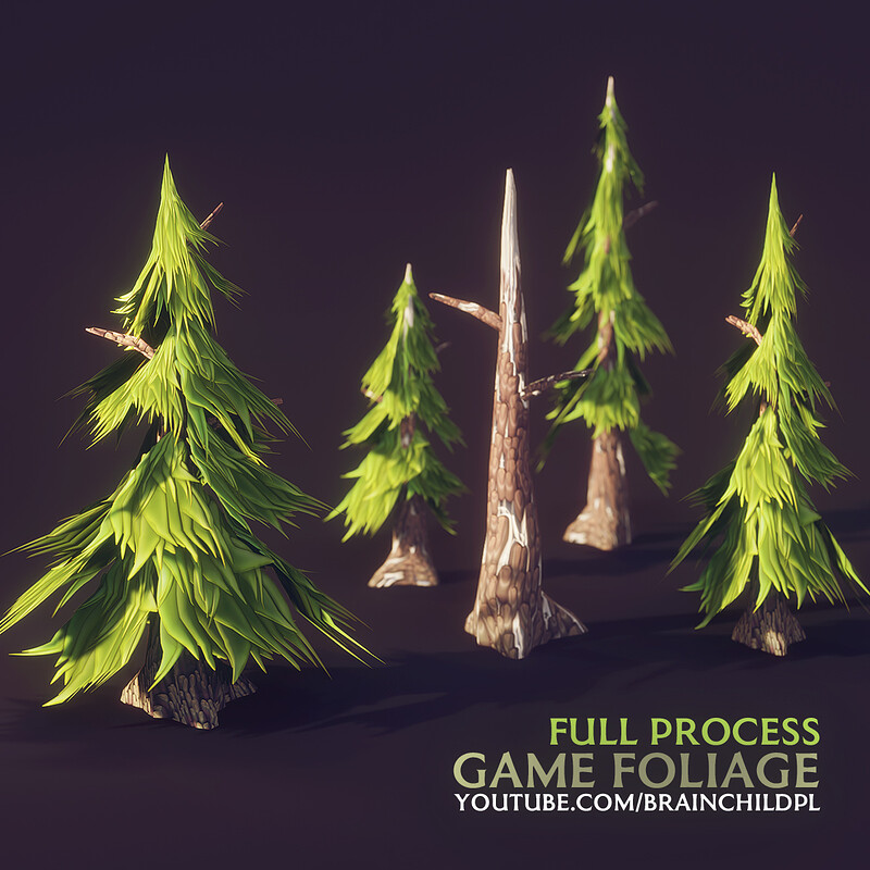 Modeling & Texturing Low poly Pine Tree in BLENDER & SUBSTANCE DESIGNER | 3d Foliage for games |