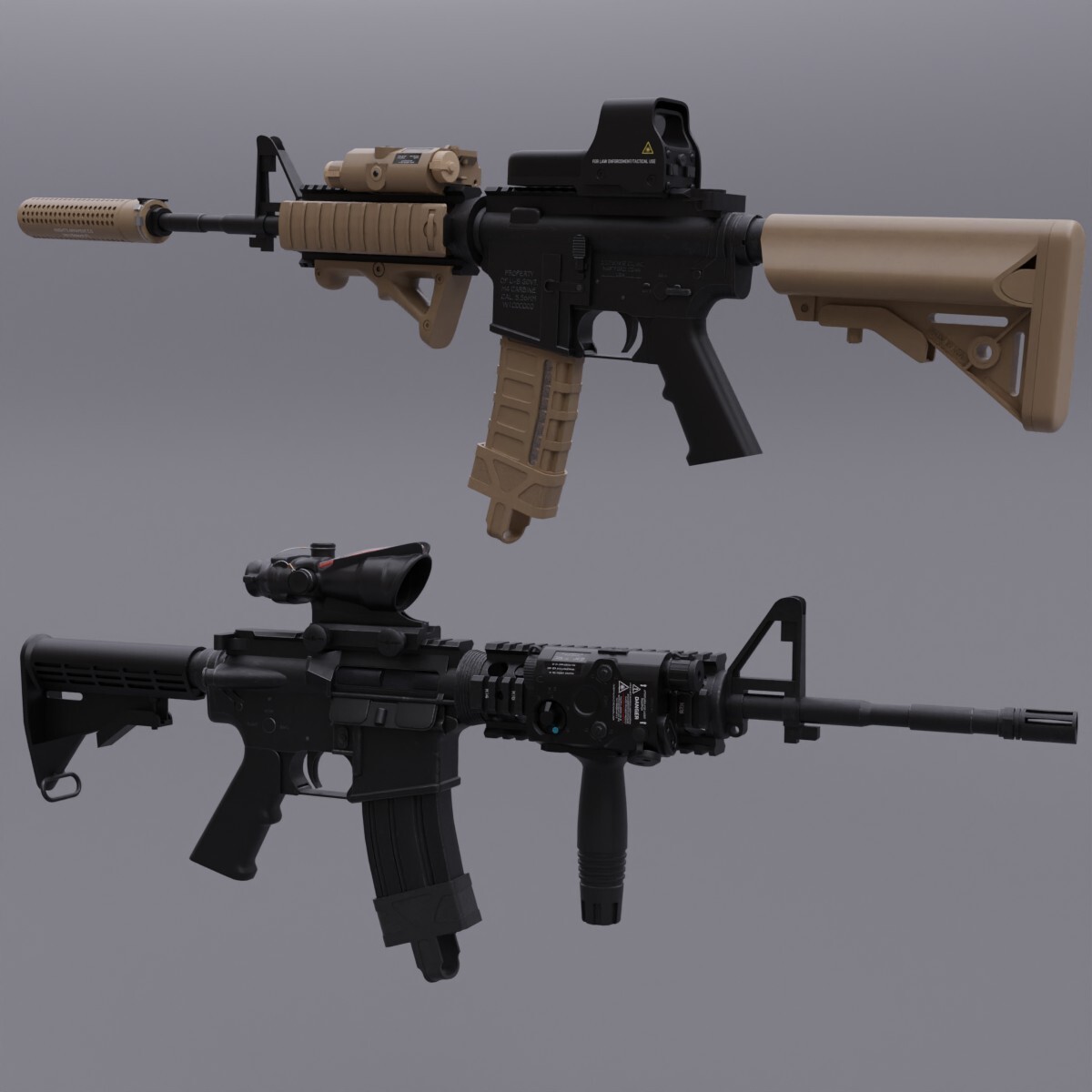 ArtStation - M4 Carbine rifle with multiple attachments