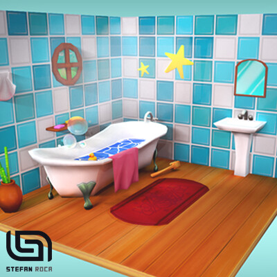 ArtStation - Toon Bathroom Diorama