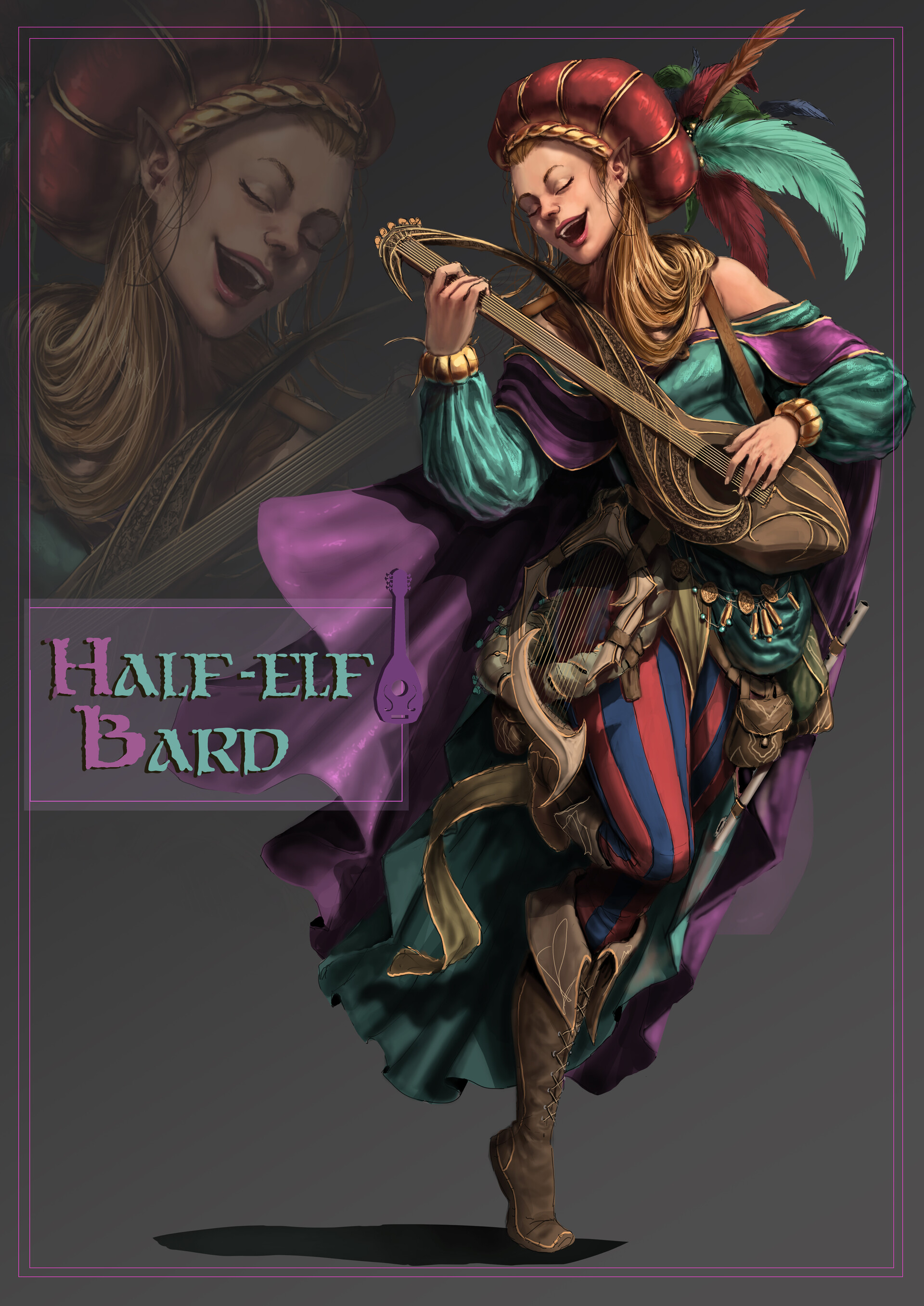 ArtStation - D&D characters - Half-Elf Bard