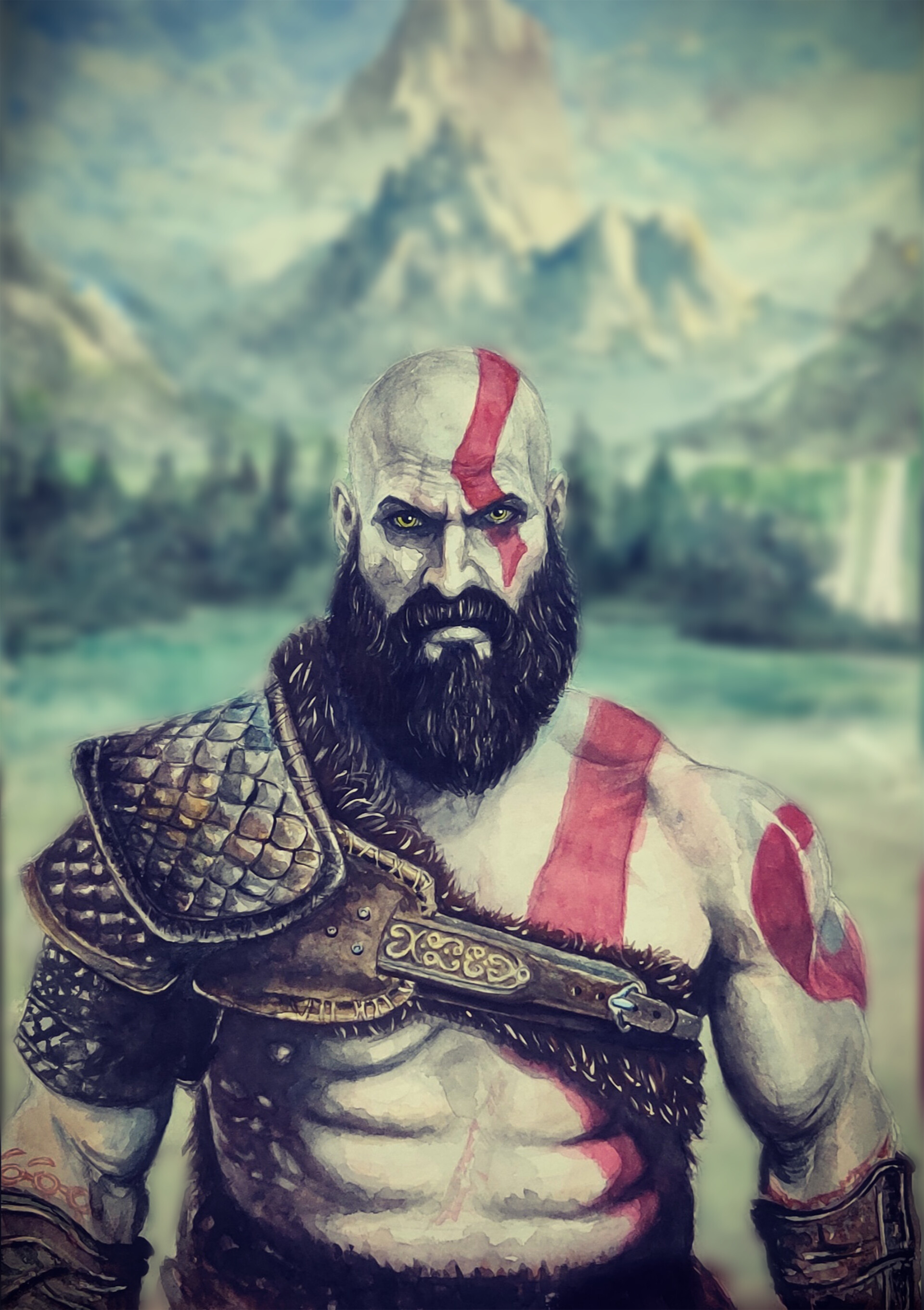 ArtStation - Kratos, God of War - watercolour