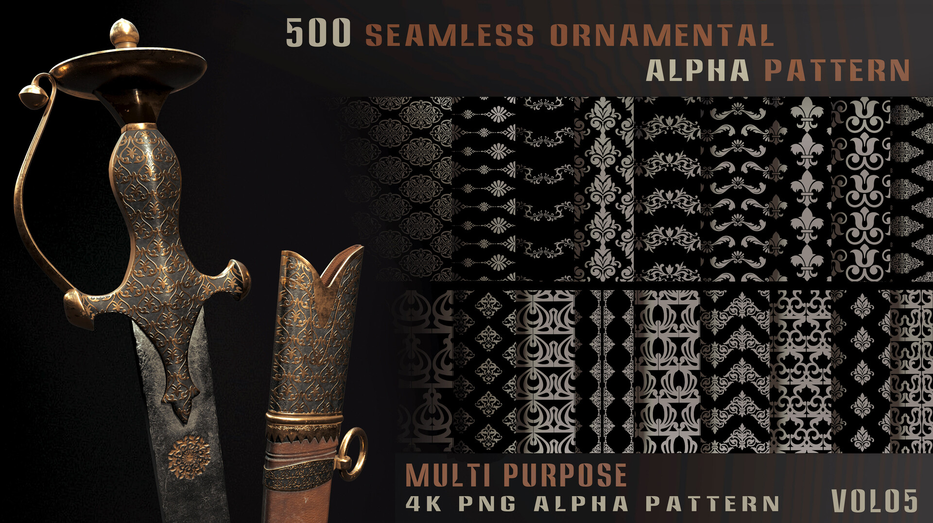 ArtStation - 500 seamless ornamental alpha pattern-Vol05