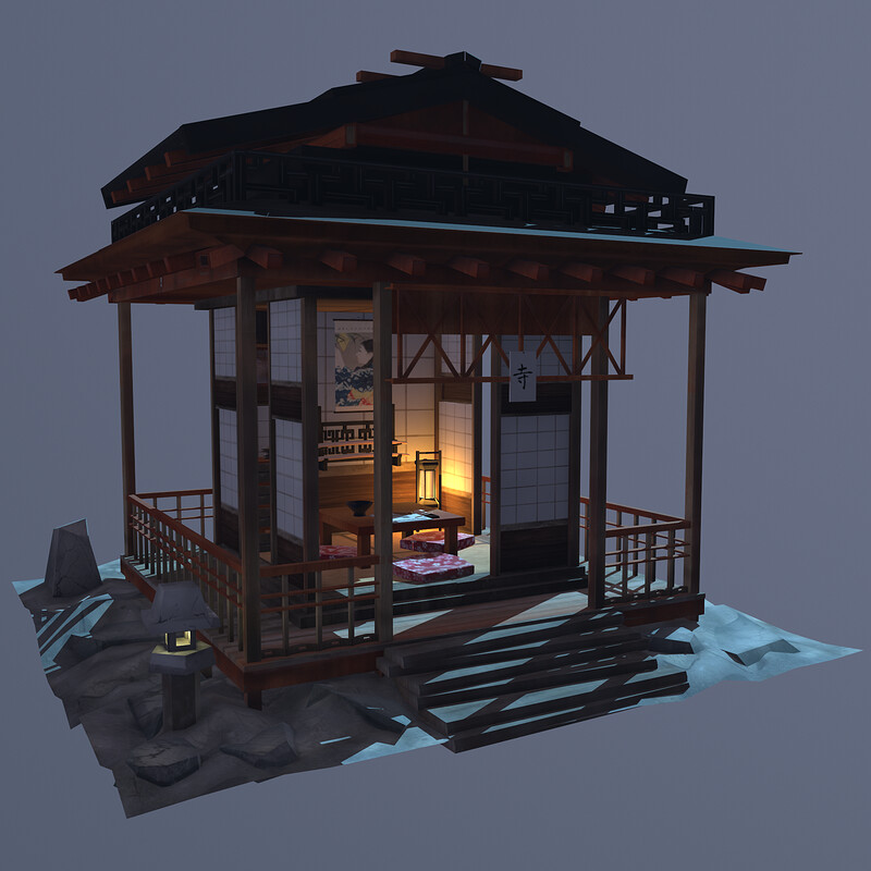 Japanese Shrine Home - 3D Diorama (Maya)