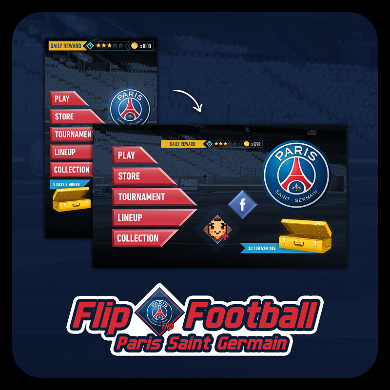Flip Football Paris Saint Germain ~ Facebook Gameroom Game Version: Home, Profile & Stores