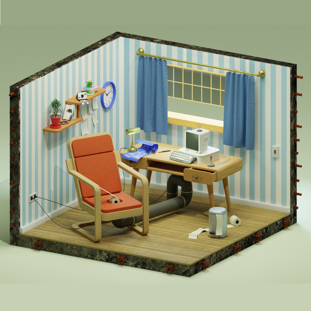 ArtStation - Rendered Illustration of a Messy Room