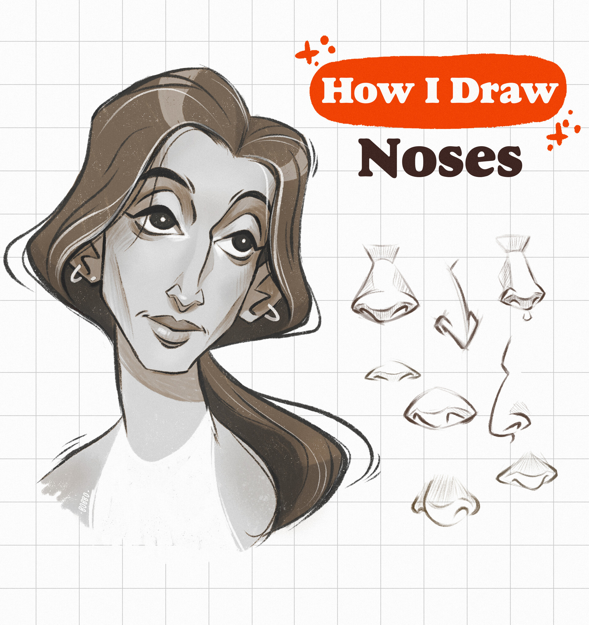 how to draw a female nose step by step