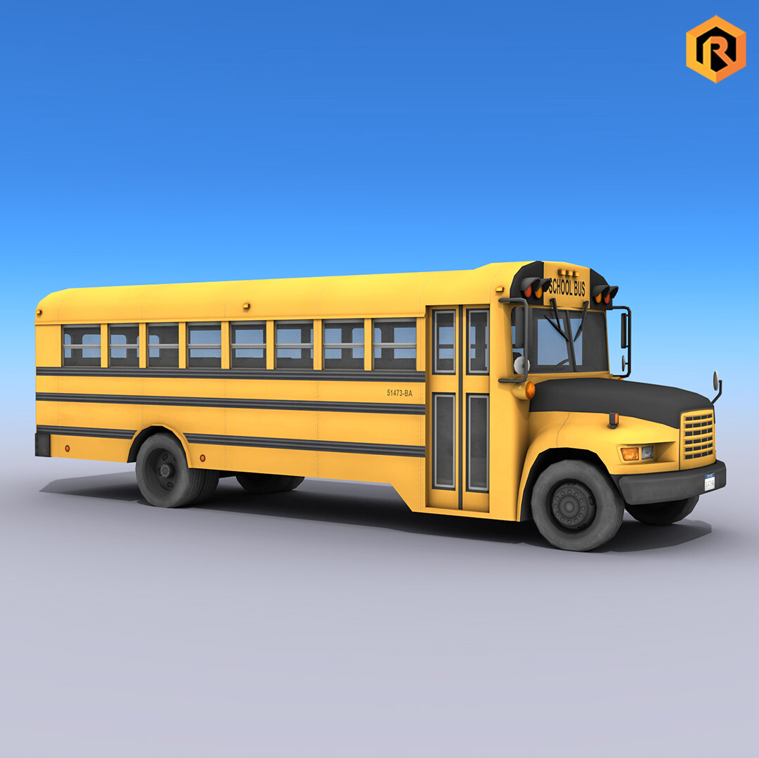 Artstation - School Bus Low-poly 3d Model