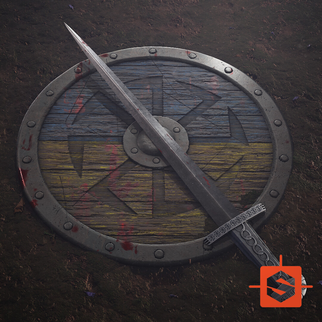 ArtStation Ukrainian Kolovrat Shield and Sword